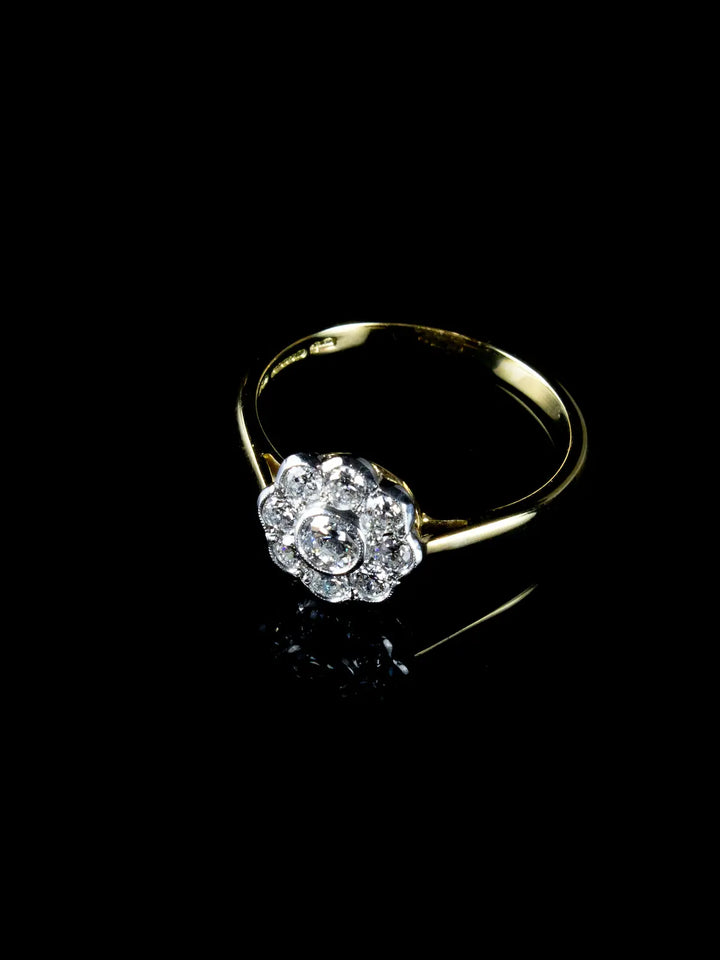 Platinum and 18ct Gold Old Cut Diamond Cluster Ring