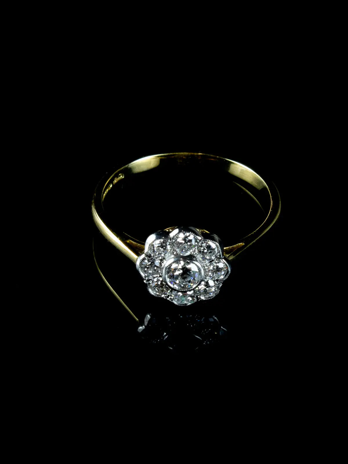 Platinum and 18ct Gold Old Cut Diamond Cluster Ring