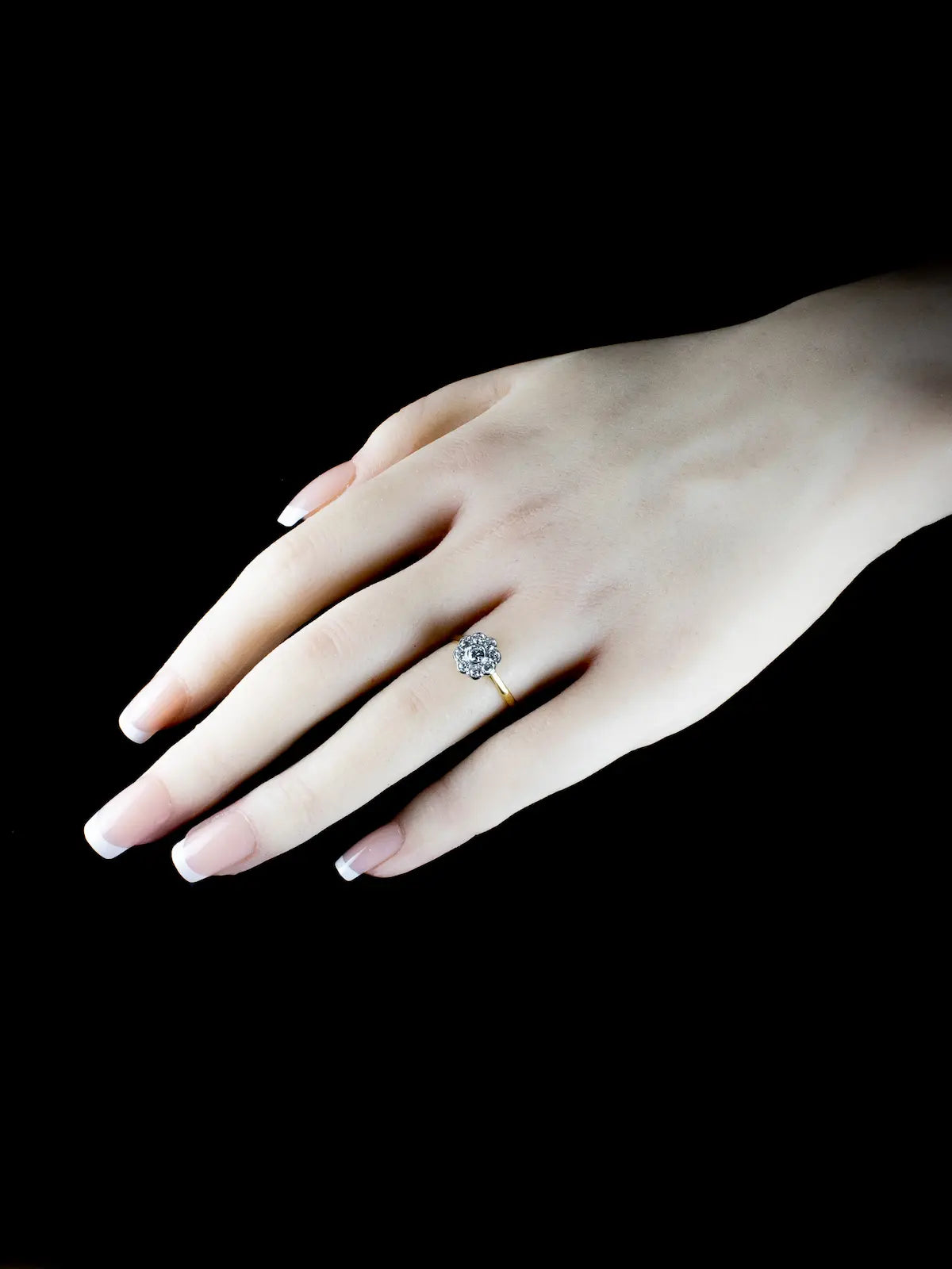 Platinum and 18ct Gold Old Cut Diamond Cluster Ring