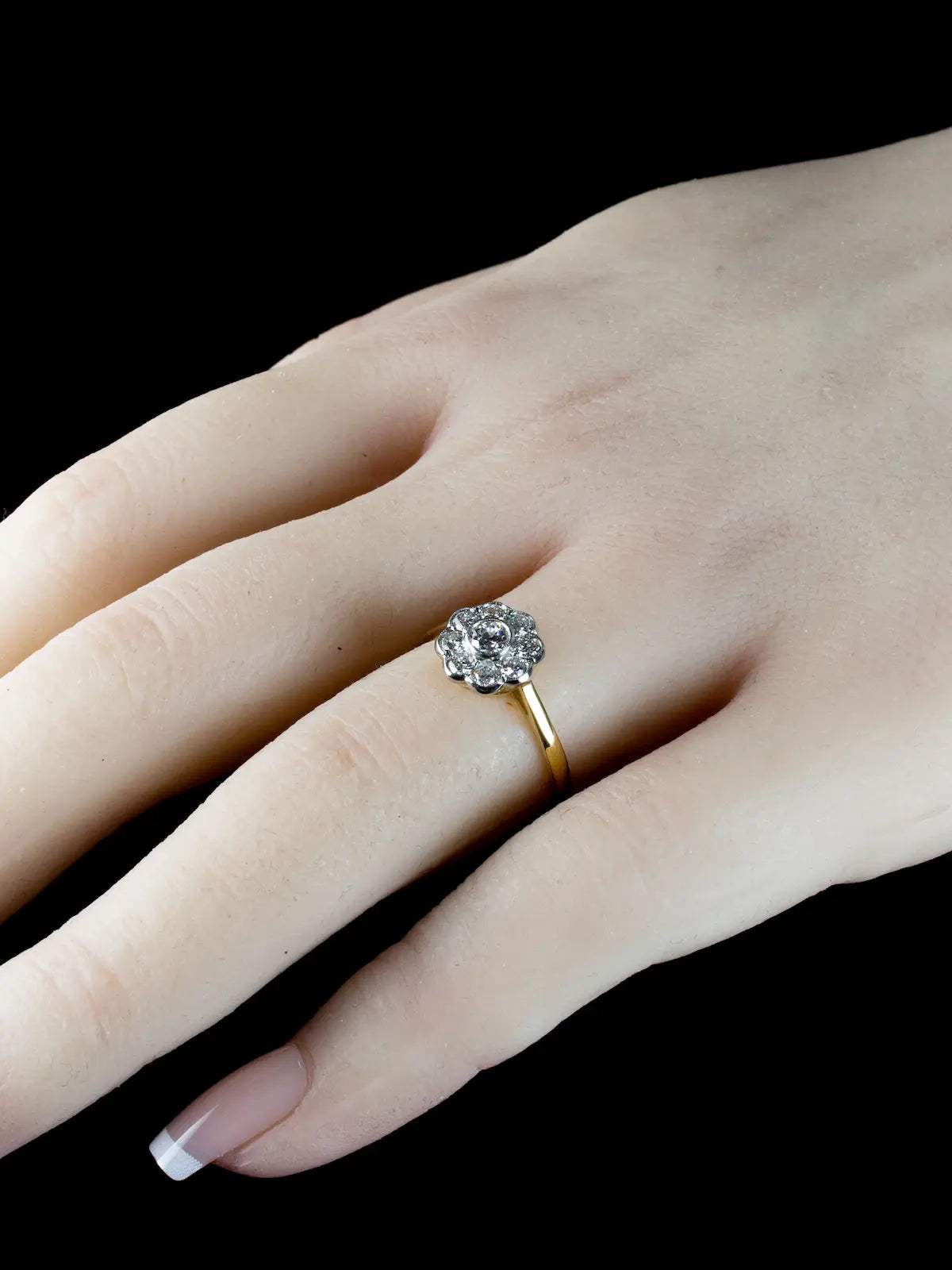 Platinum and 18ct Gold Old Cut Diamond Cluster Ring