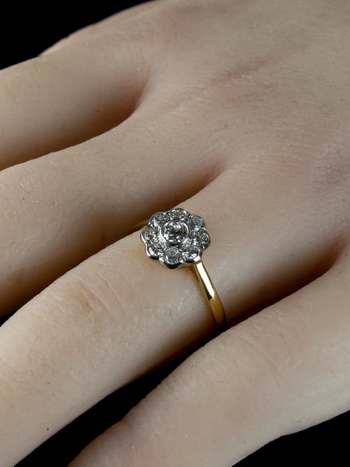 Platinum and 18ct Gold Old Cut Diamond Cluster Ring