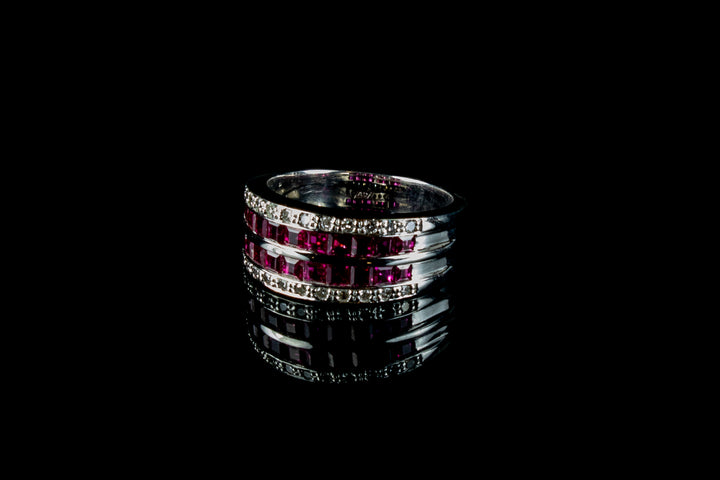 18ct White Gold Ruby and Diamond Four-Row Eternity Ring