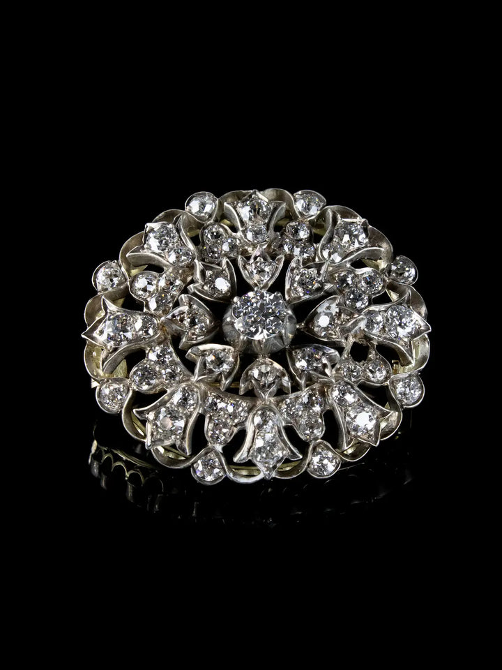 Antique Victorian 18ct Gold and Silver 4.00ct Old Cut Diamond Pendant & Brooch, Circa 1860