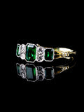 Art Deco Style 18ct Gold and Platinum Seven Stone Emerald and Old Cut Diamond Ring
