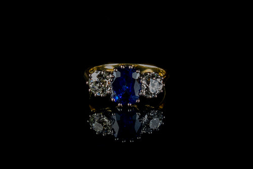 18ct Gold and Platinum Sapphire and Old Cut Diamond Three Stone Ring