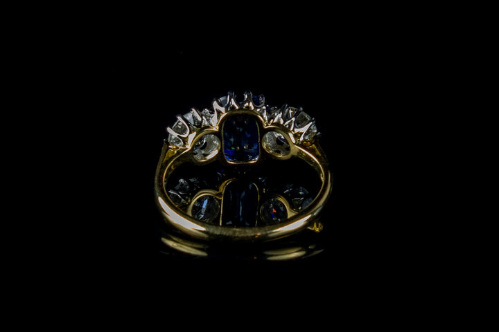 18ct Gold and Platinum Sapphire and Old Cut Diamond Three Stone Ring