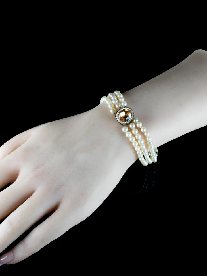 9ct Gold Akoya Pearl and Yellow Topaz Bracelet
