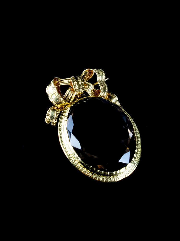 Antique 9ct Gold Smoky Quartz Pendant /Brooch