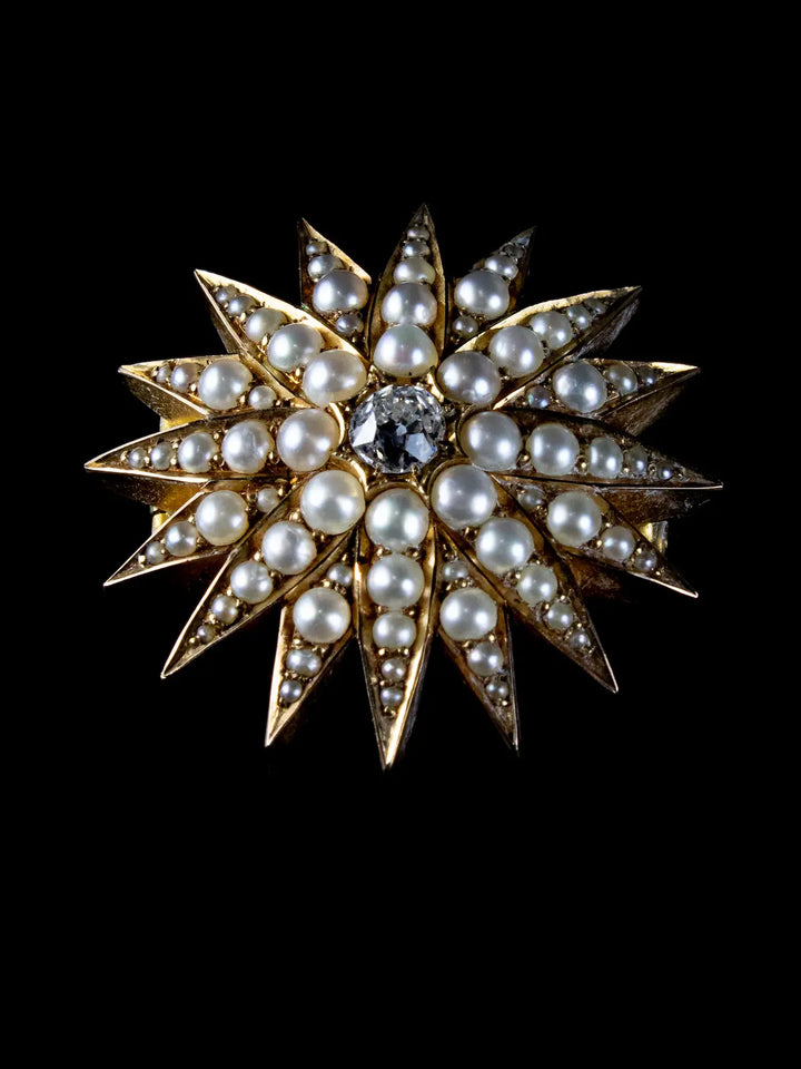 Antique Victorian 15ct Gold Pearl and Diamond Pendant/ Brooch, Circa 1884