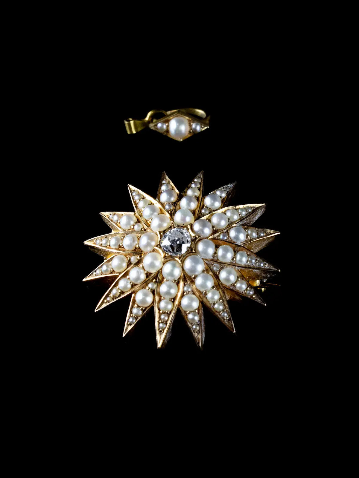 Antique Victorian 15ct Gold Pearl and Diamond Pendant/ Brooch, Circa 1884