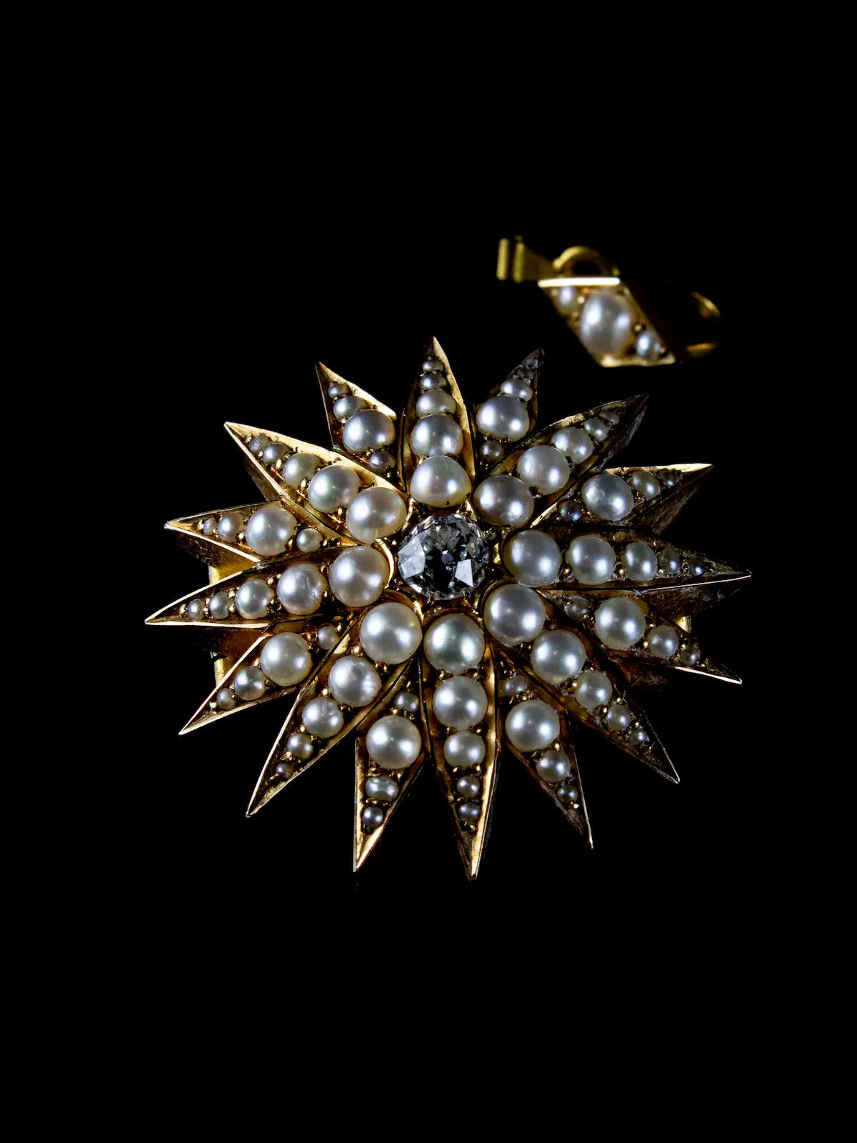 Antique Victorian 15ct Gold Pearl and Diamond Pendant/ Brooch, Circa 1884