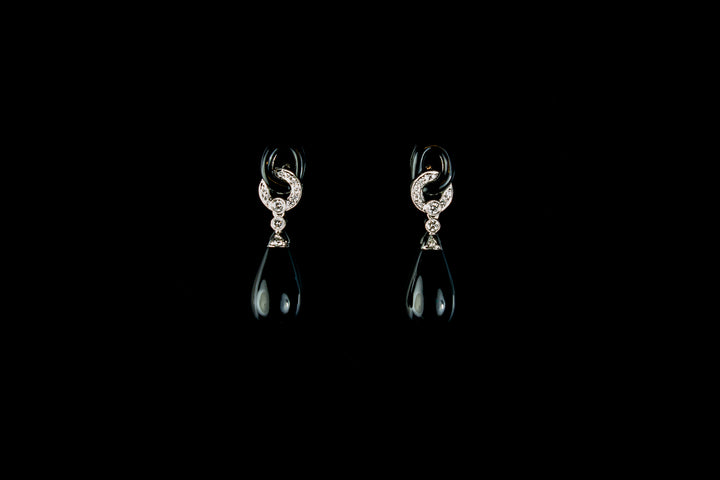 18ct gold diamond and onyx earrings