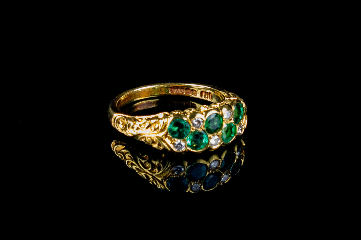 18ct gold 0.75ct Emerald and Diamond Chequerboard ring