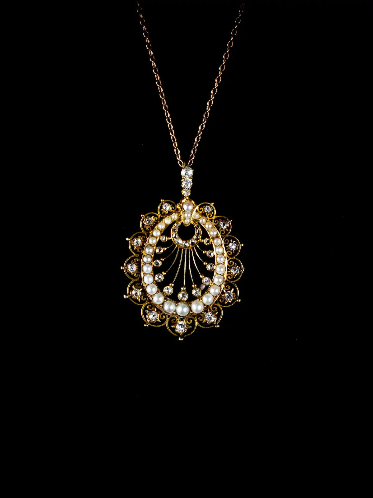 Antique Victorian 18ct Gold Pearl and Diamond Pendant, Circa 1880