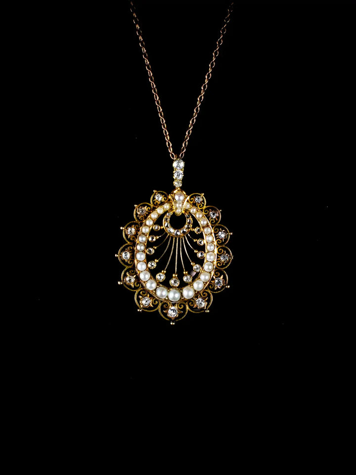 Antique Victorian 18ct Gold Pearl and Diamond Pendant, Circa 1880