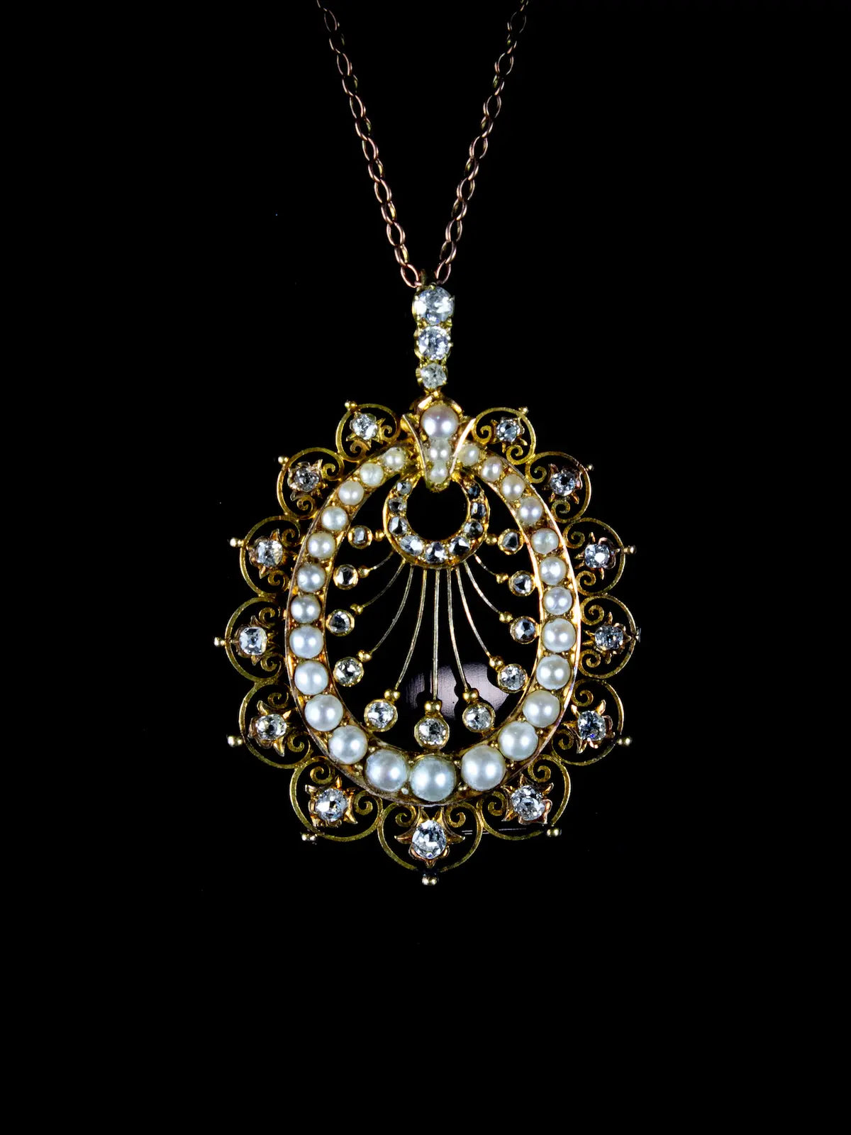 Antique Victorian 18ct Gold Pearl and Diamond Pendant, Circa 1880
