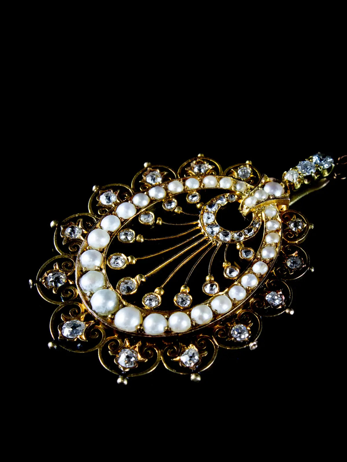 Antique Victorian 18ct Gold Pearl and Diamond Pendant, Circa 1880