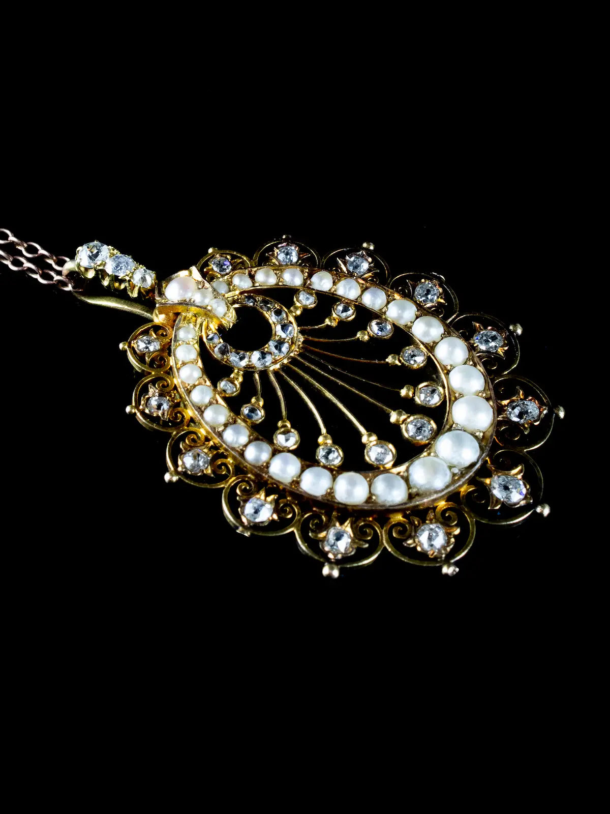 Antique Victorian 18ct Gold Pearl and Diamond Pendant, Circa 1880