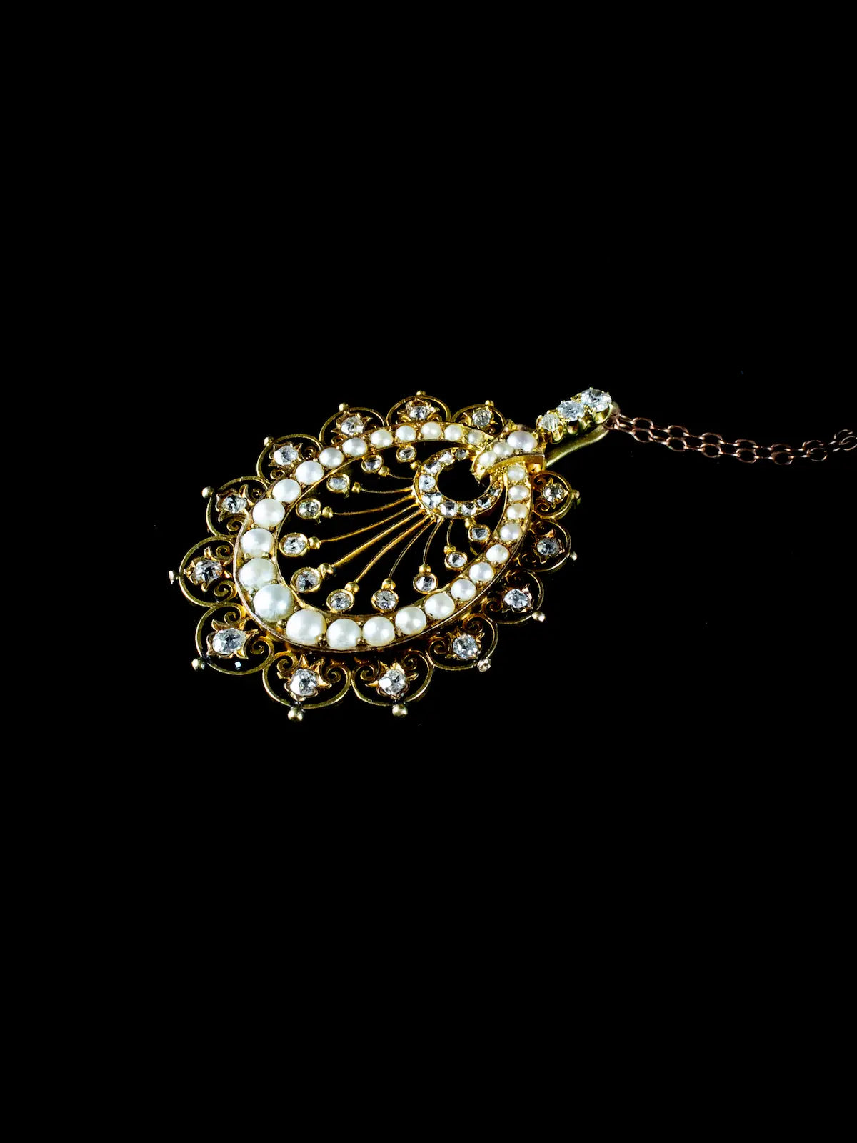 Antique Victorian 18ct Gold Pearl and Diamond Pendant, Circa 1880