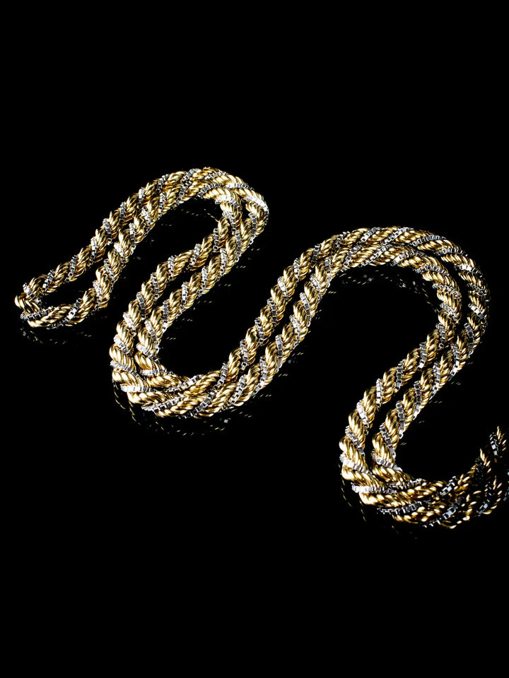 Vintage Two Tone 18ct Gold Rope Twist Necklace, 50 grams
