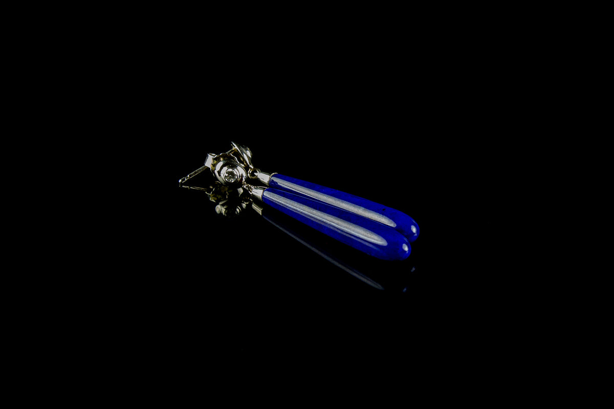 18ct White Gold 0.20ct Diamond and Lapis Lazuli Drop Earrings
