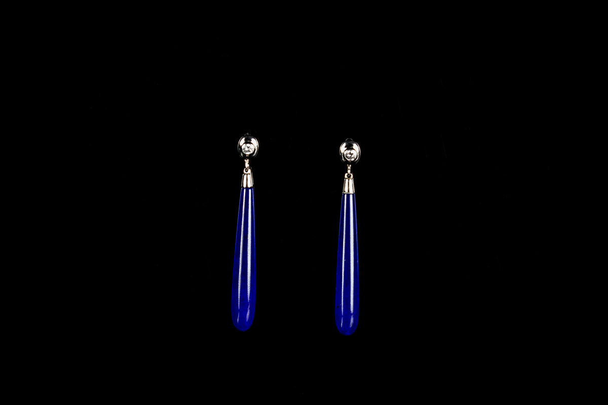 18ct White Gold 0.20ct Diamond and Lapis Lazuli Drop Earrings