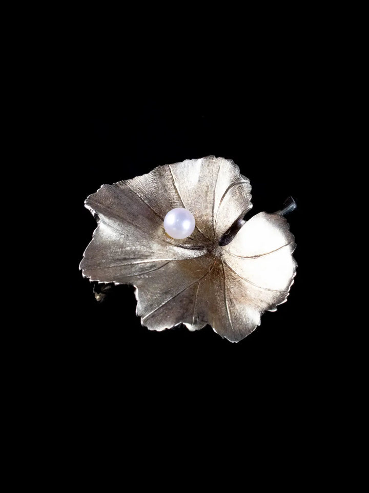 Vintage 14ct Gold Leaf And Pearl Brooch, Circa 1960