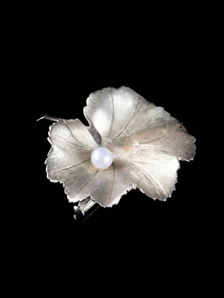 Vintage 14ct Gold Leaf And Pearl Brooch, Circa 1960