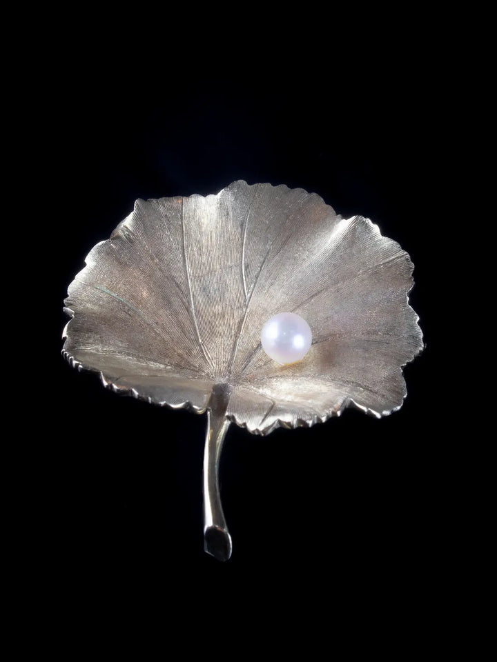 Vintage 14ct Gold Leaf And Pearl Brooch, Circa 1960