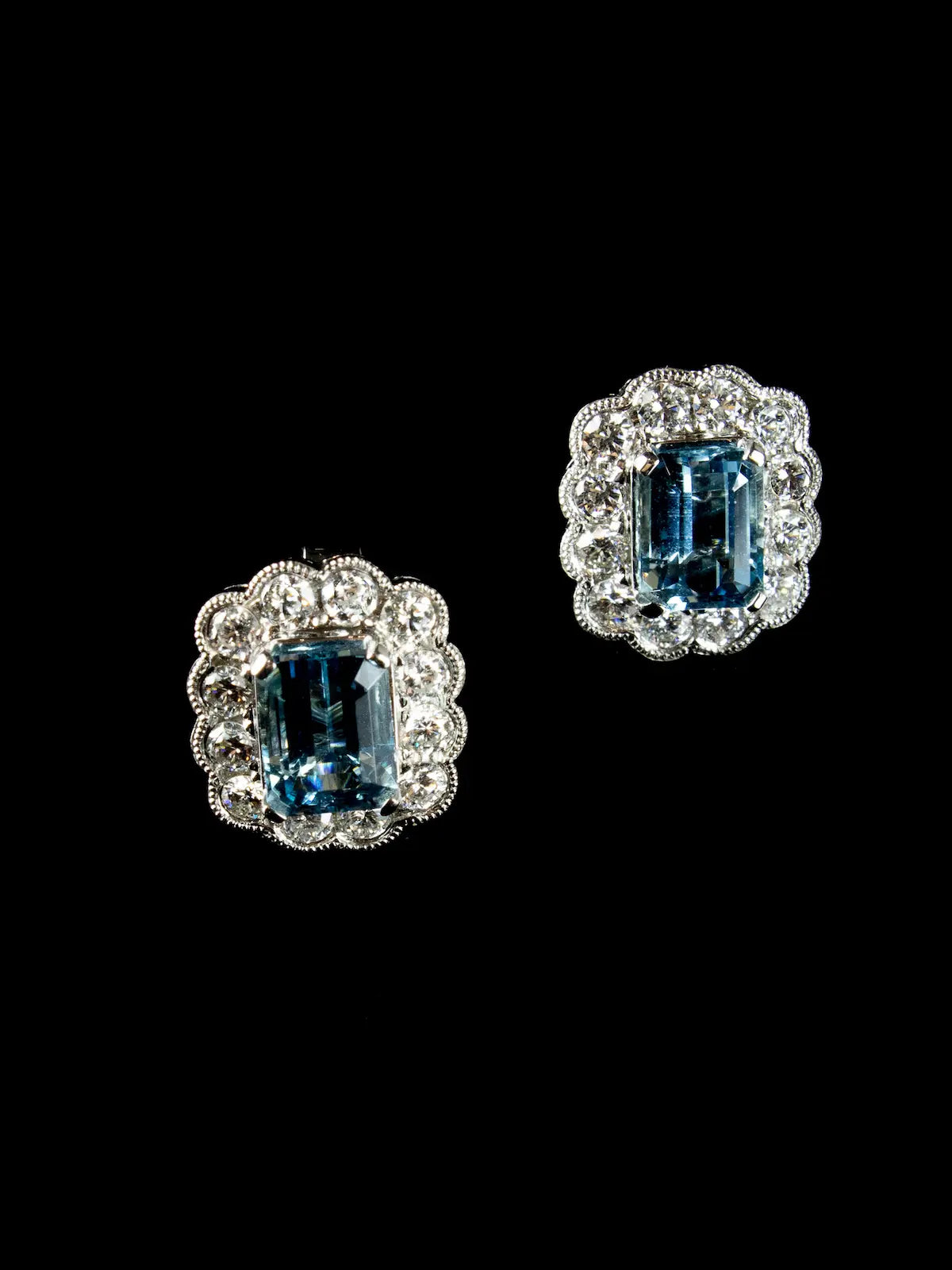 18ct White Gold 3.06ct Aquamarine and Diamond Cluster Earrings