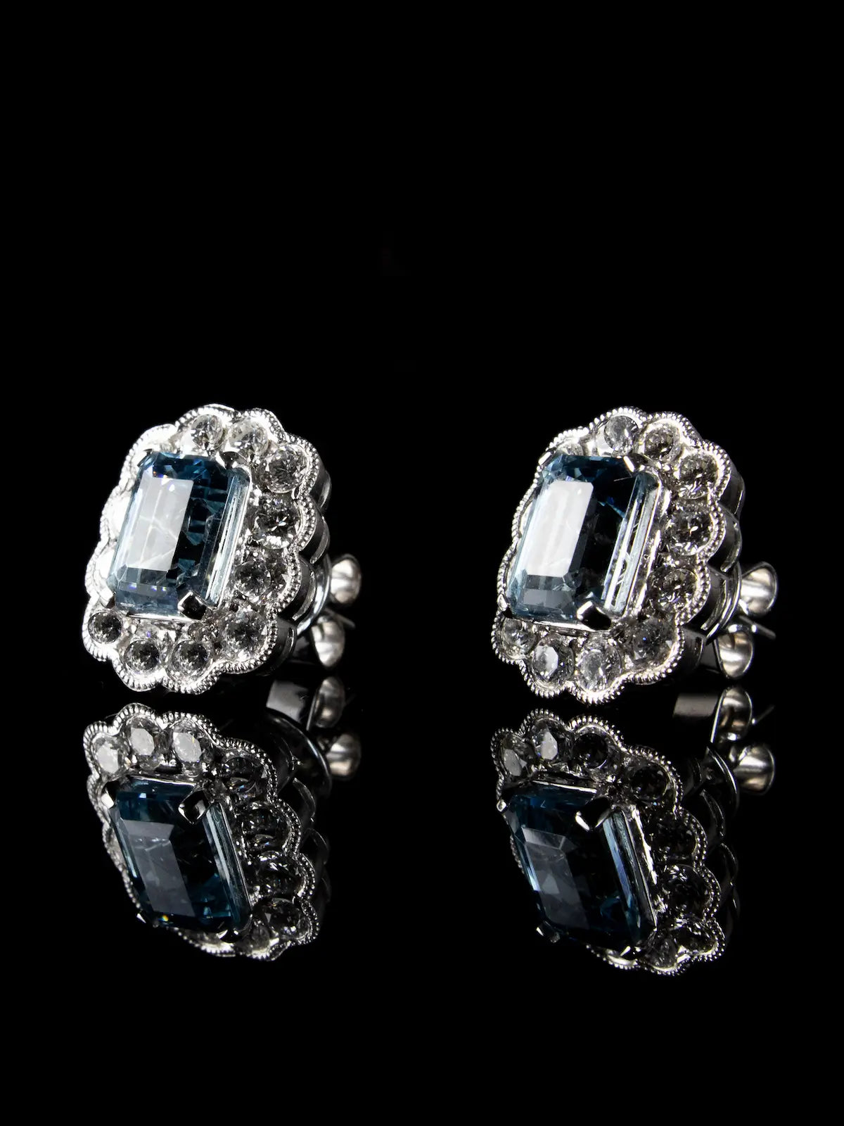 18ct White Gold 3.06ct Aquamarine and Diamond Cluster Earrings