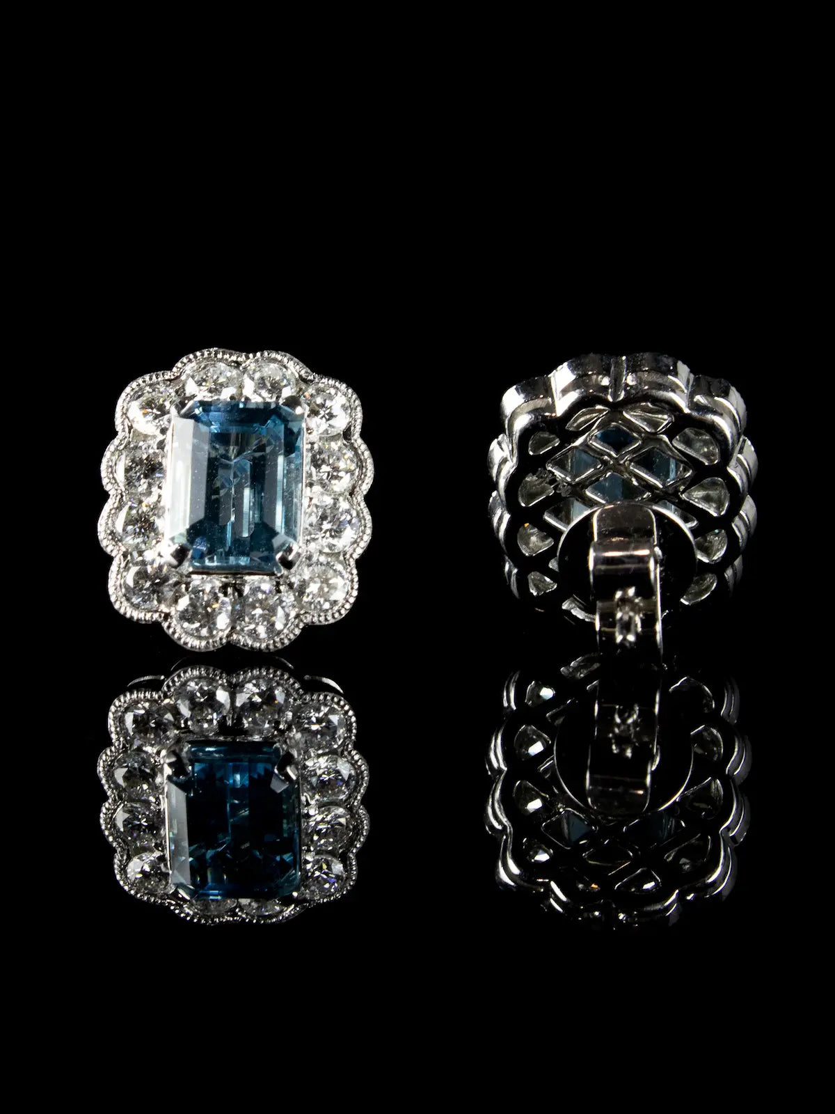 18ct White Gold 3.06ct Aquamarine and Diamond Cluster Earrings
