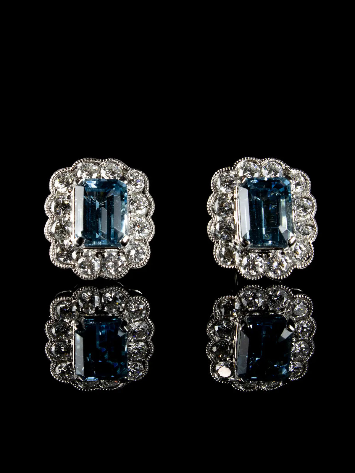 18ct White Gold 3.06ct Aquamarine and Diamond Cluster Earrings