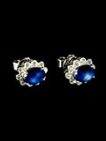 18ct Gold Cabochon Sapphire and Diamond Cluster Stud Earrings