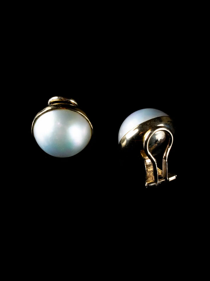 Vintage 9ct Gold Mabé Pearl Clip On Earrings