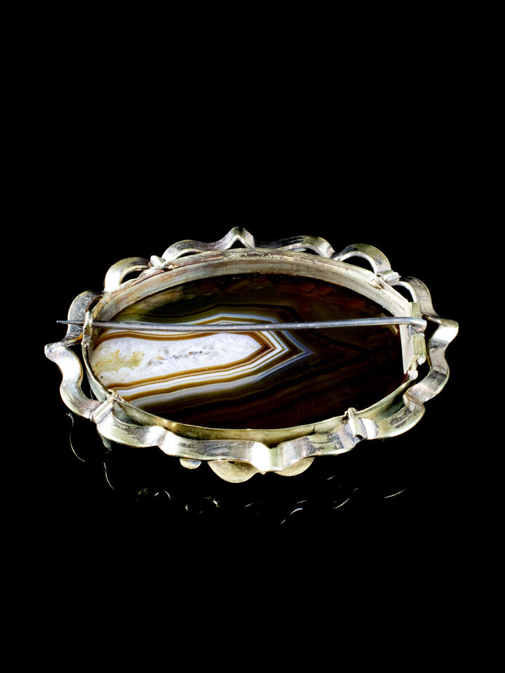 Antique Victorian 9ct Gold Banded Agate Brooch, Circa 1880