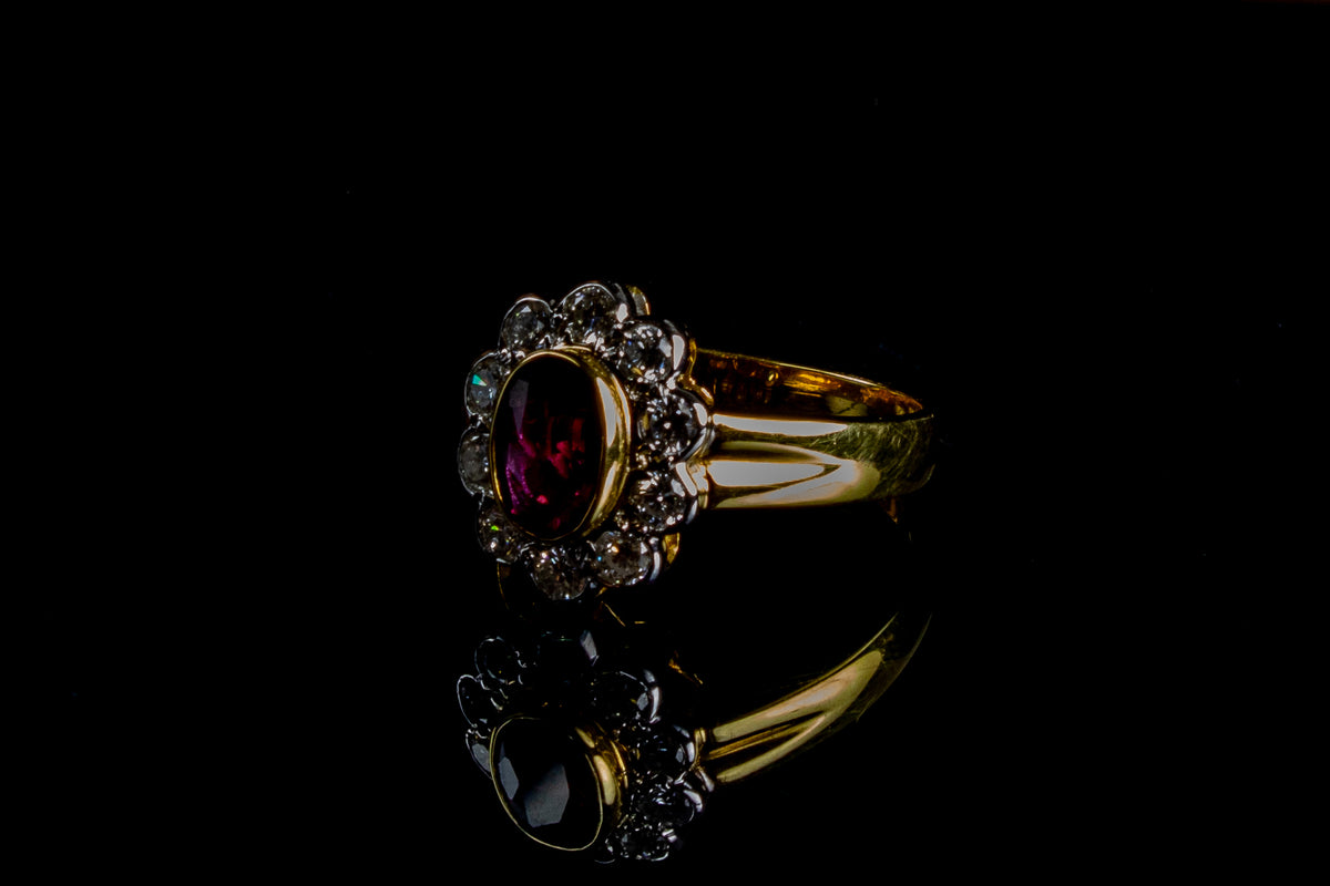 18ct Gold 1.13ct Ruby and Diamond Cluster Ring