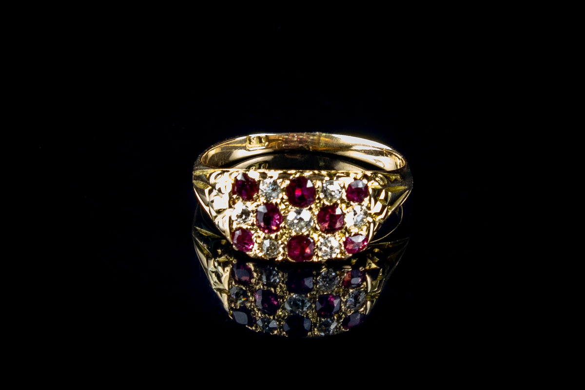 Victorian 18ct Gold Ruby and Diamond Chequerboard Ring, Circa 1900