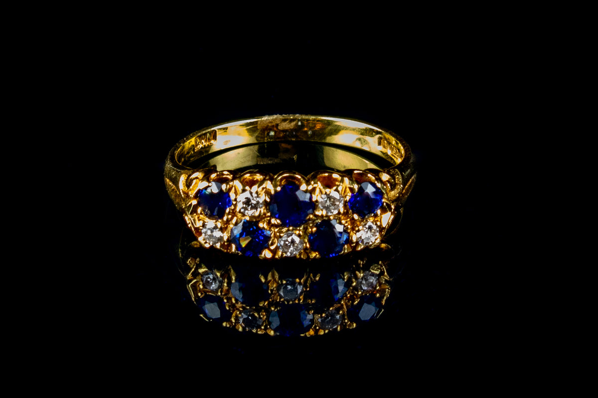 18ct Gold Sapphire and Diamond Chequerboard ring