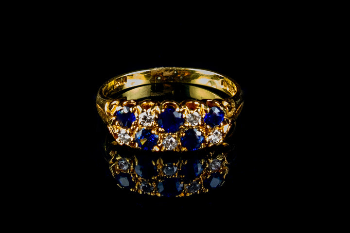 18ct Gold Sapphire and Diamond Chequerboard ring