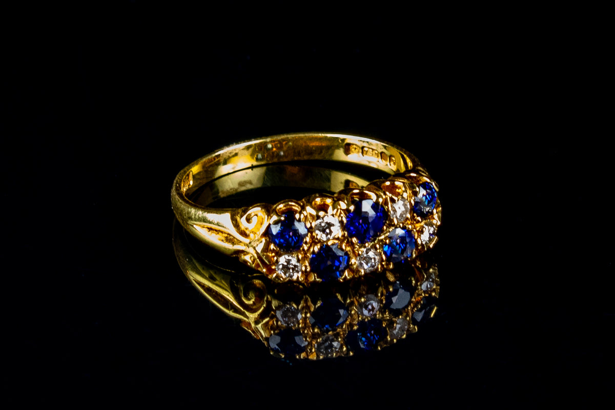 18ct Gold Sapphire and Diamond Chequerboard ring