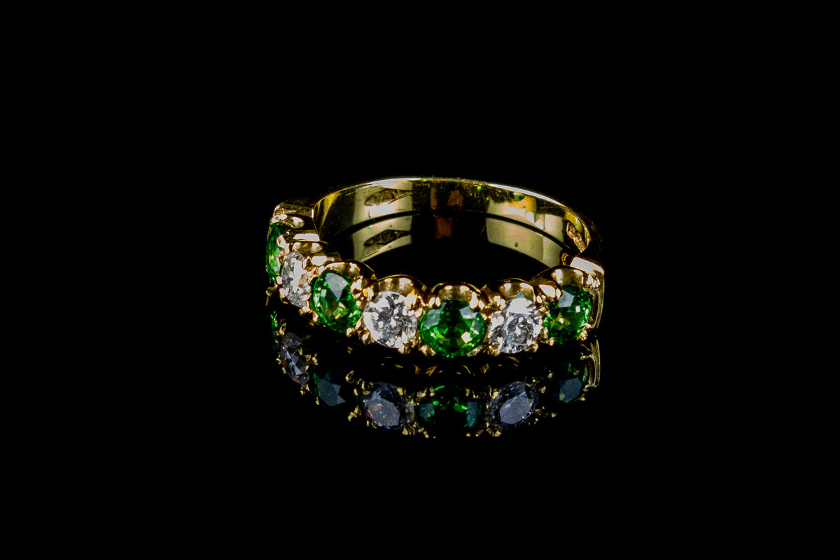 18ct Gold Seven Stone Tsavorite and Diamond Ring