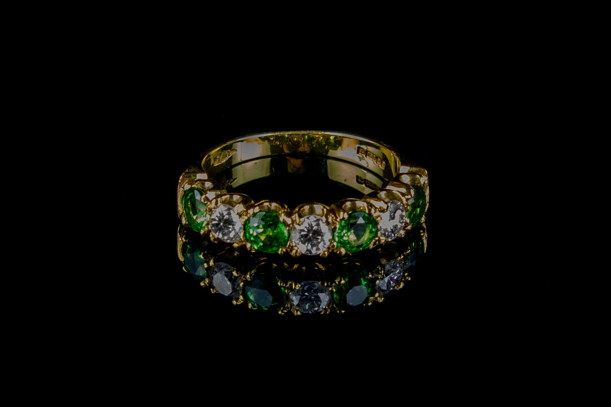 18ct Gold Seven Stone Tsavorite and Diamond Ring