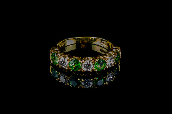 18ct Gold Seven Stone Tsavorite and Diamond Ring