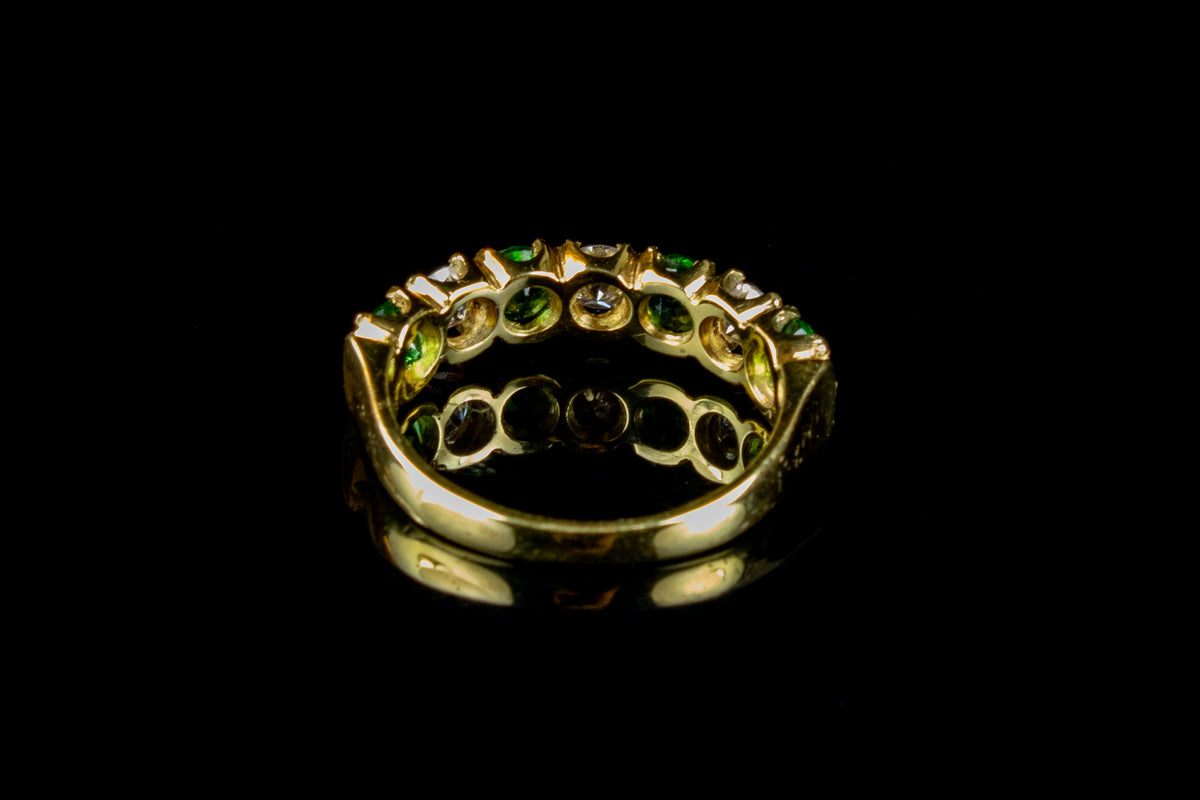 18ct Gold Seven Stone Tsavorite and Diamond Ring