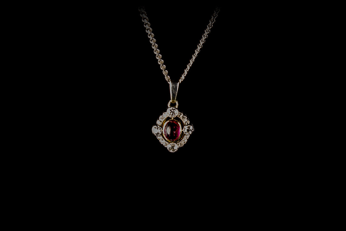 18ct Gold Pink Sapphire and Old Cut Diamond Pendant