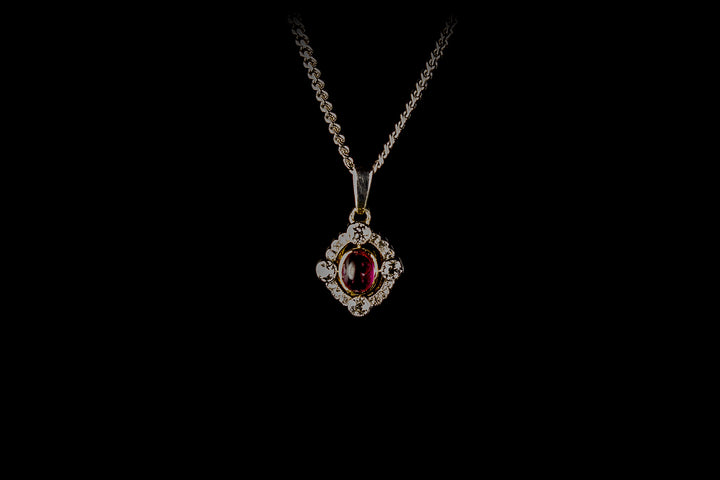 18ct Gold Pink Sapphire and Old Cut Diamond Pendant