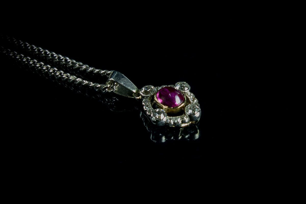 18ct Gold Pink Sapphire and Old Cut Diamond Pendant
