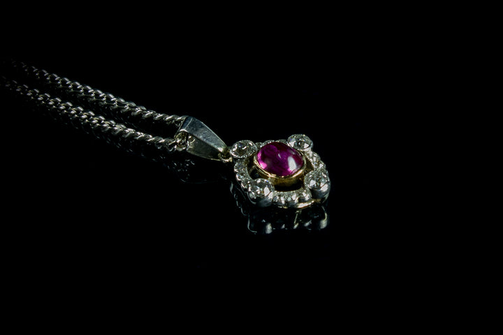 18ct Gold Pink Sapphire and Old Cut Diamond Pendant