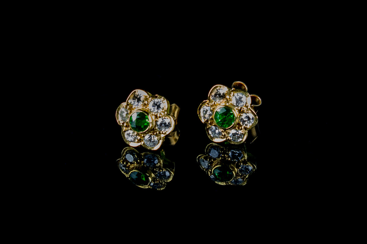 18ct Gold Tsavorite and 0.60ct Diamond Cluster Earrings